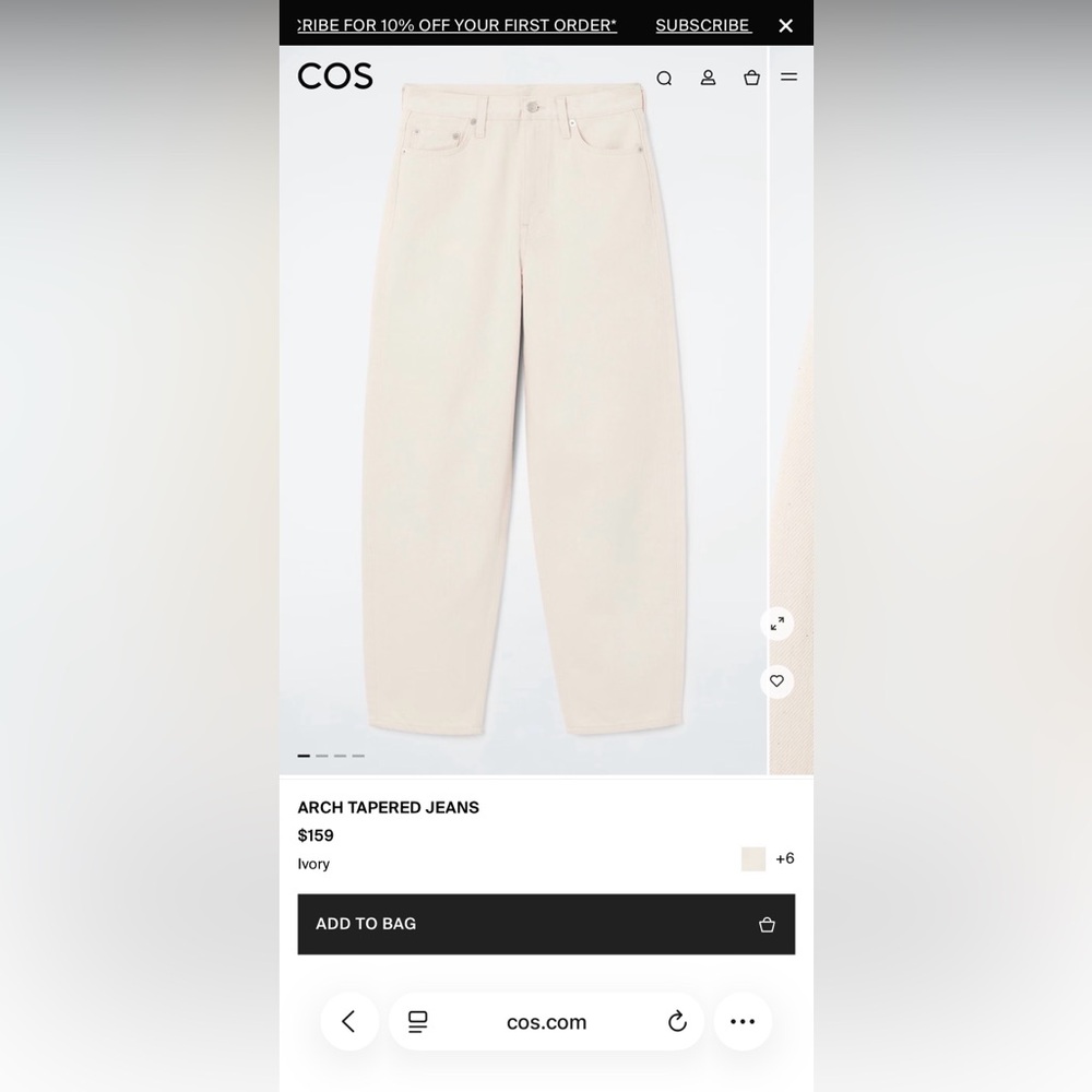 COS Off-White Tapered Pants - Picture 2 of 7
